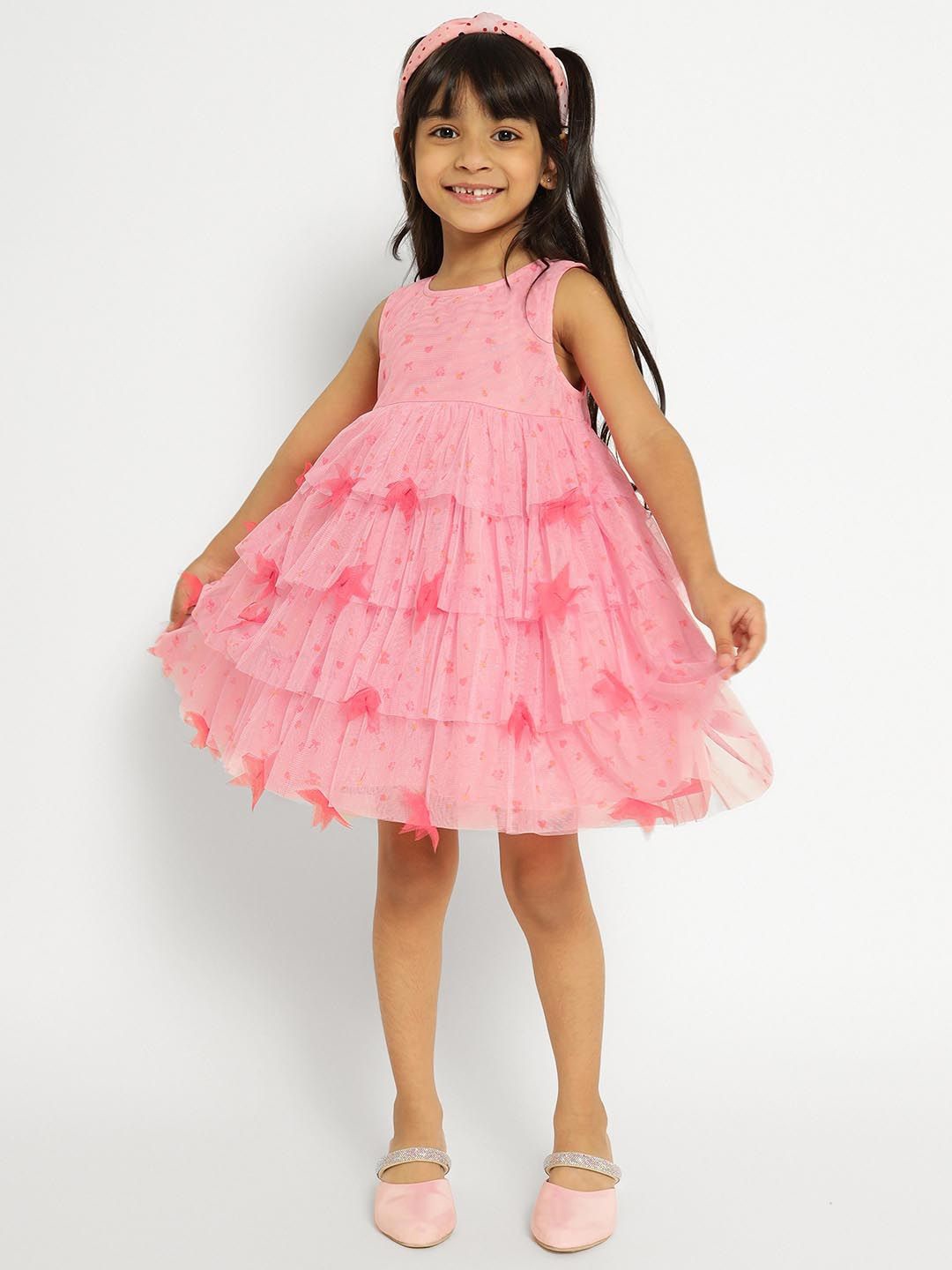

Somersault Girls Cotton Tiered Fit & Flare Dress, Pink