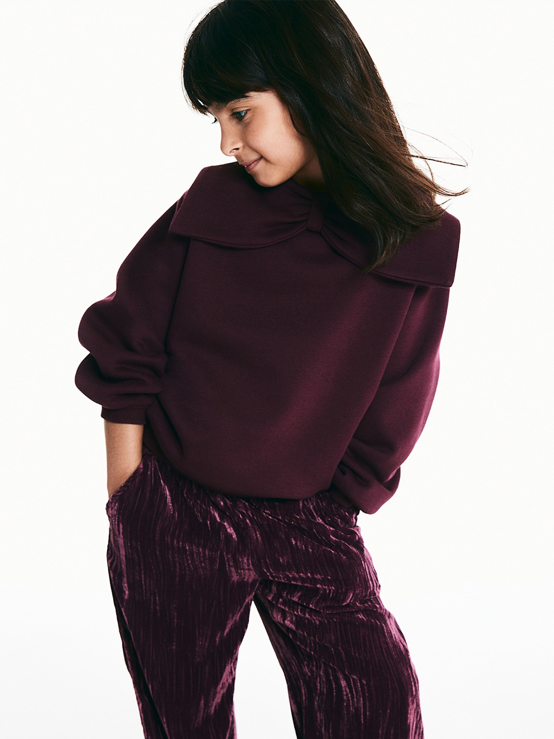 

H&M Girls Bow-Collared Sweatshirt, Red