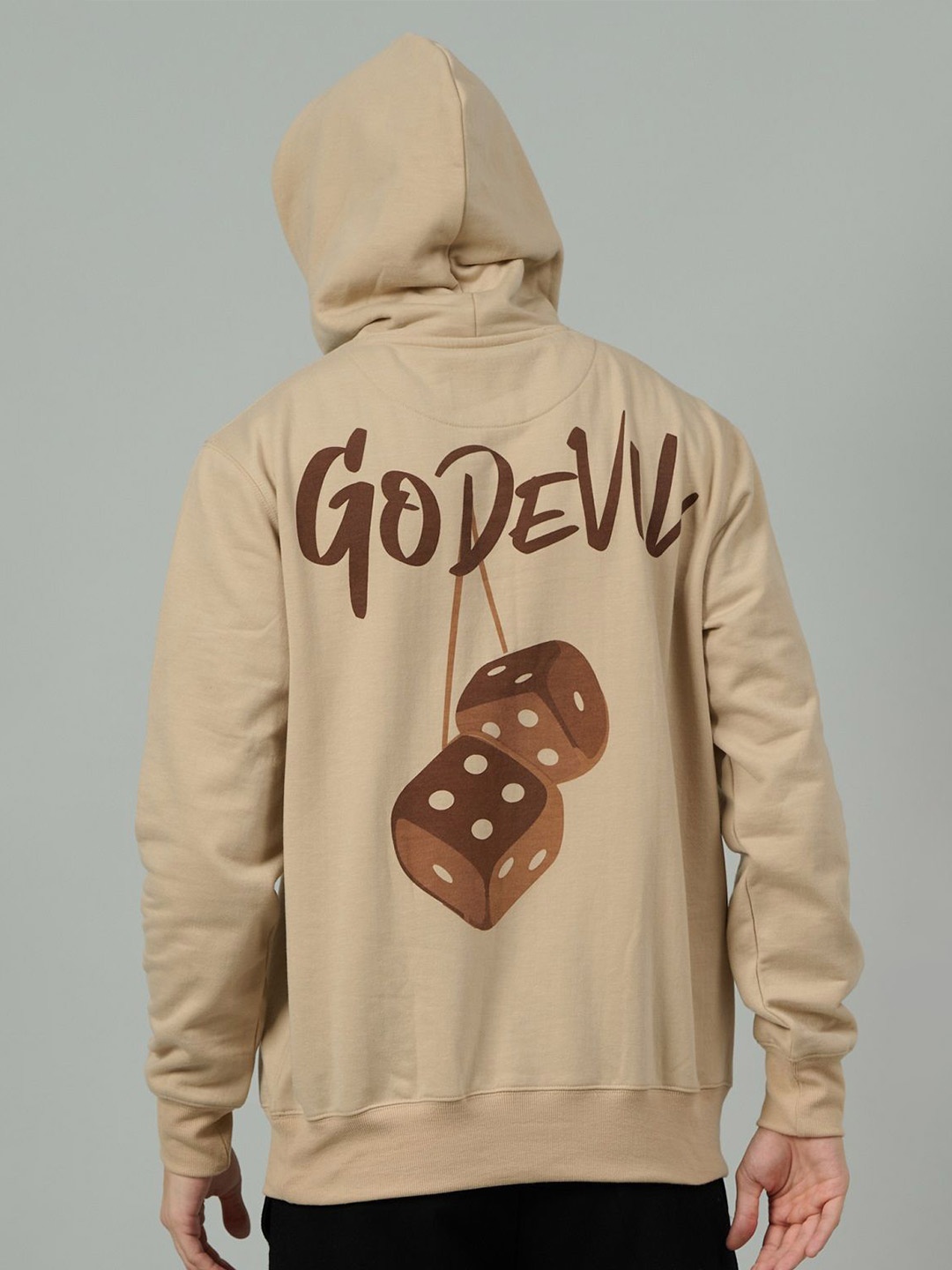 

GO DEVIL Men Printed Hooded Sweatshirt, Beige