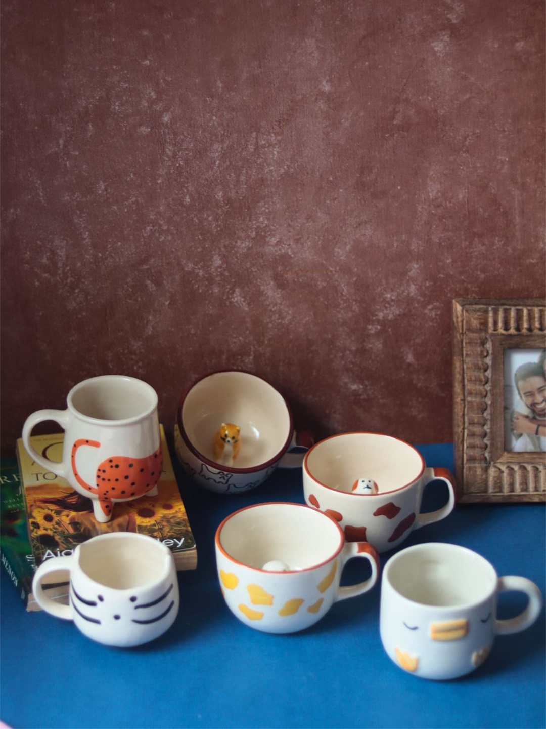 

WEAVING HOMES White & Yellow 6 Pieces Printed Ceramic Mugs