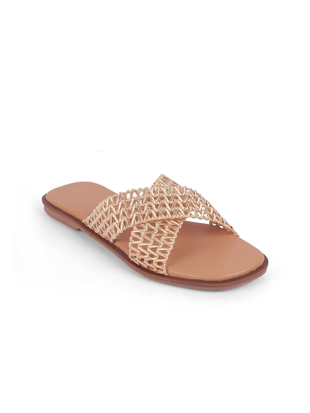 

Tresmode Women Leather Open Toe Flats, Champagne