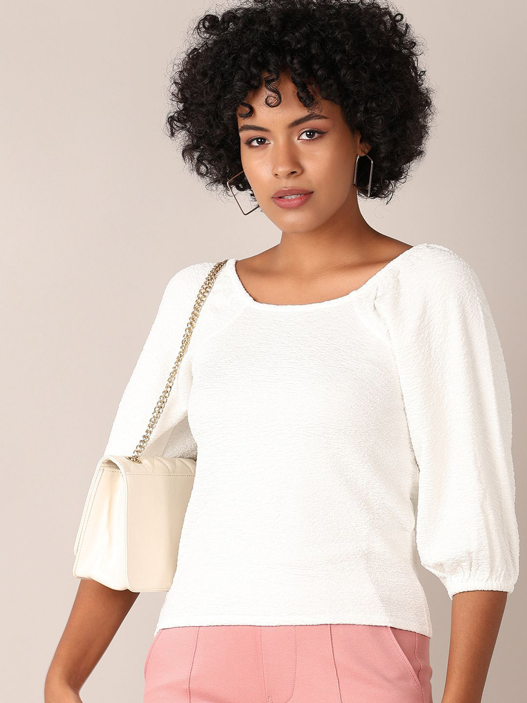 

V-Mart Women Self Design Puff Sleeve Top, White