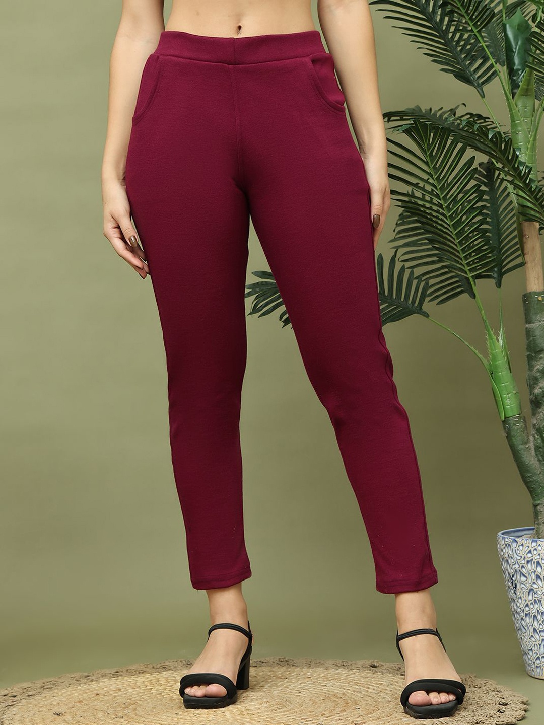

TAG 7 Women Ankle-Length Woolen Leggings, Maroon