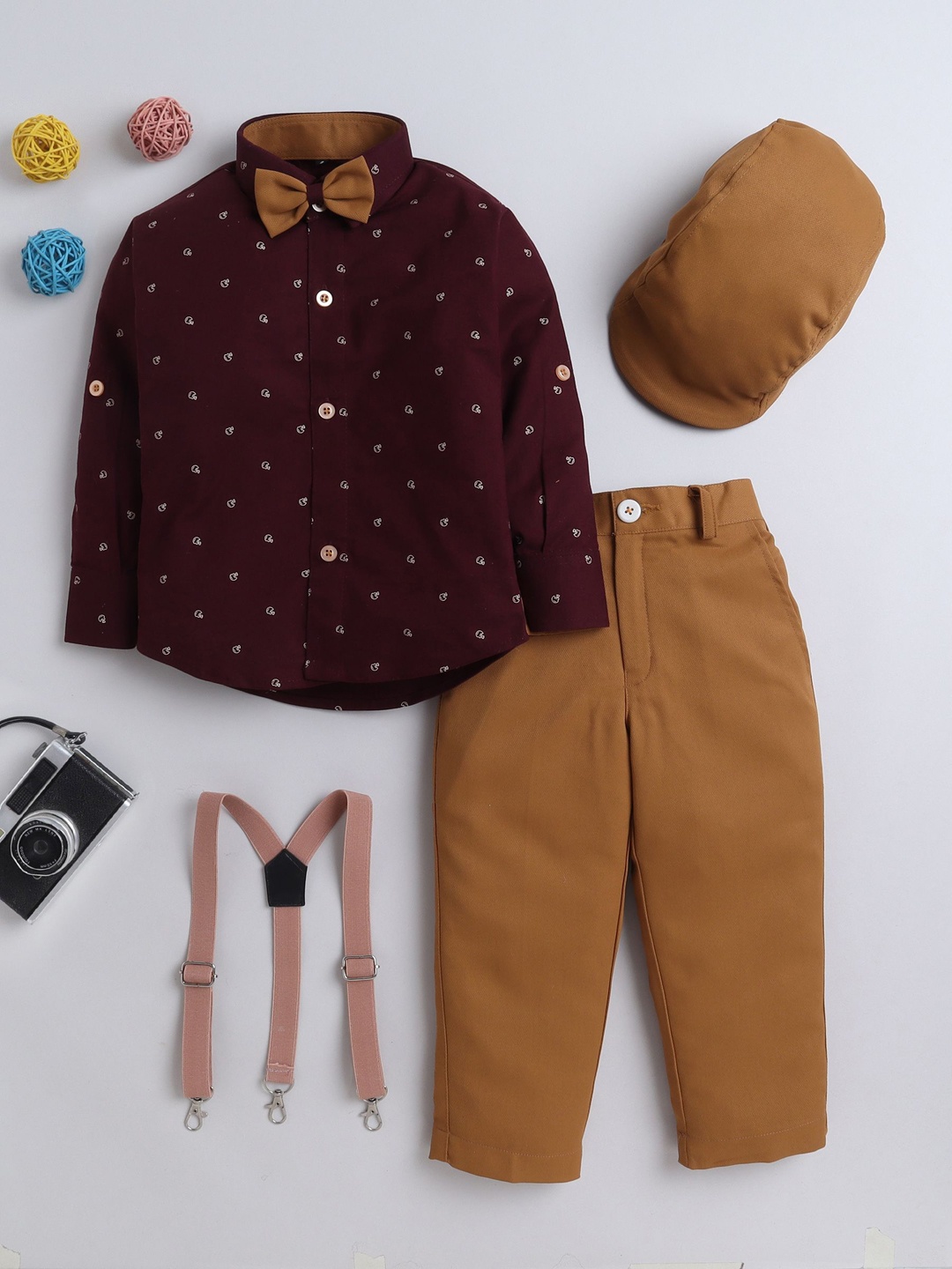 

Lil homies Boys Printed Shirt with Trousers, Maroon