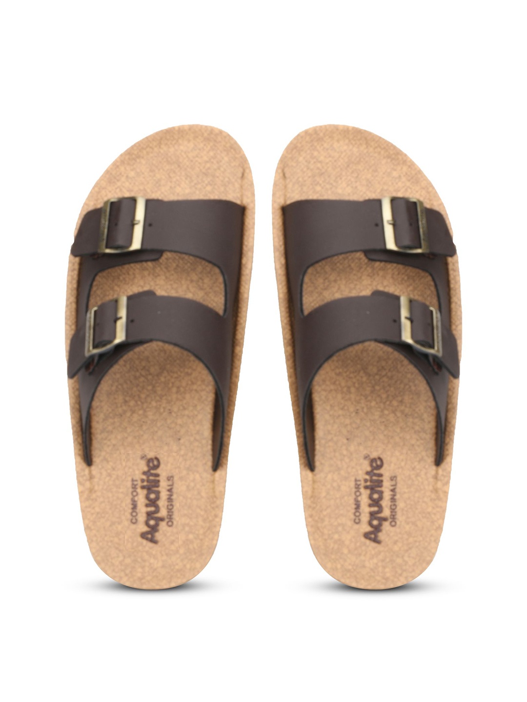 

Aqualite Men Buckle Strap Sliders Comfortable Flip Flops, Brown