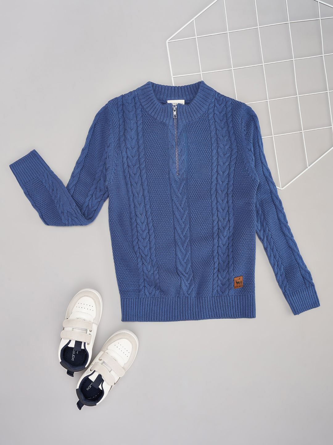 

Pantaloons Junior Boys Round Neck Long Sleeves Striped Pullover, Navy blue