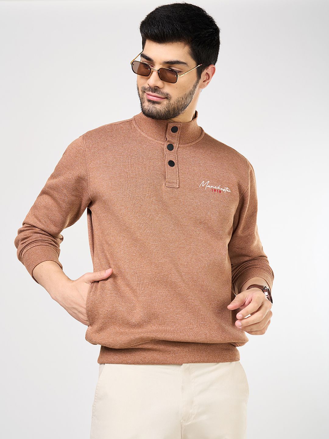 

BYFORD by Pantaloons Men High Neck Pullover Sweatshirt, Grey