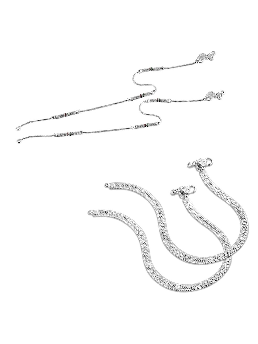 

Lila Set of 2 Silver-Plated Beaded Anklets
