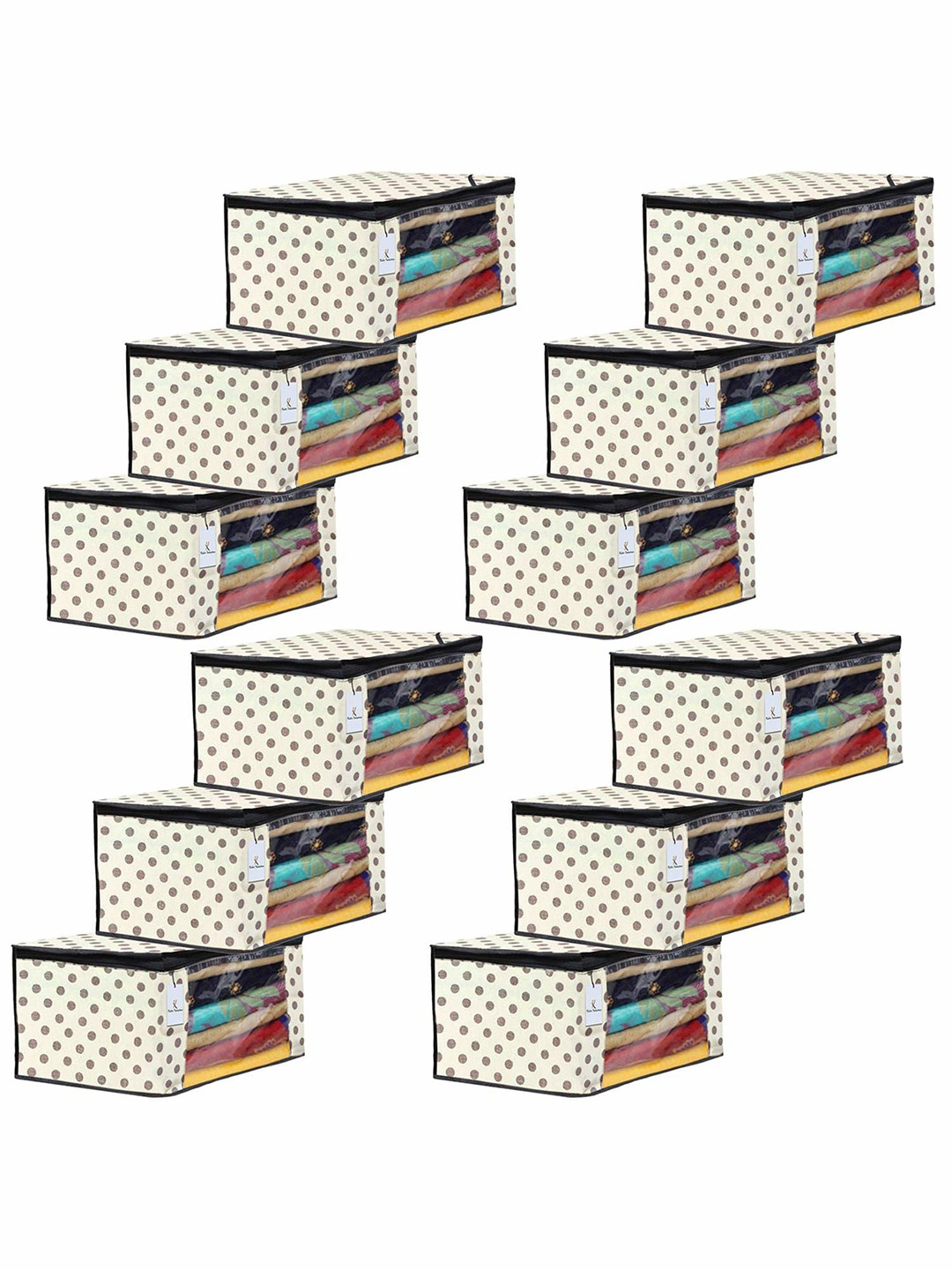 

Kuber Industries Cream-Coloured 12 Pieces Polka Dot Printed Multi-Utility Organisers
