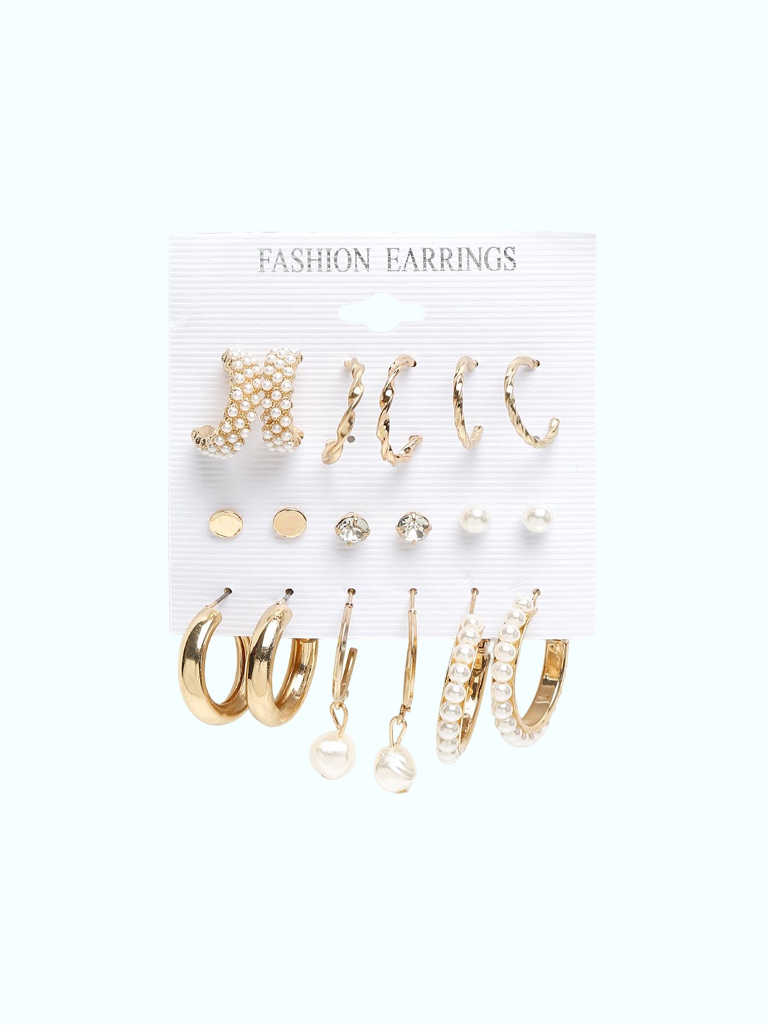 

YouBella Pack Of 18 Gold Plated Artificial Stones Studded Contemporary Studs Earrings