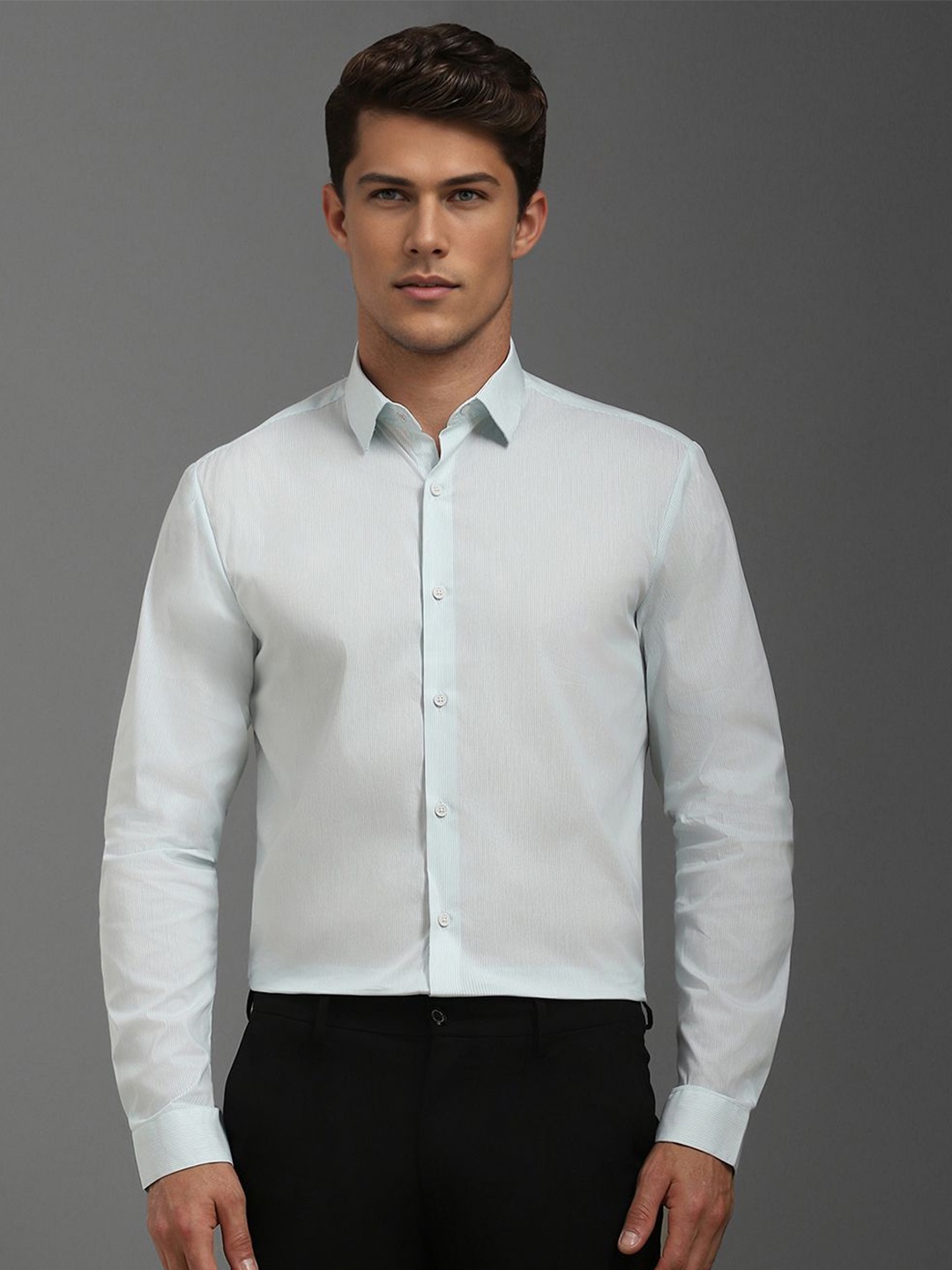 

Louis Philippe Sport Men Super Slim Fit Opaque Striped Formal Shirt, Green