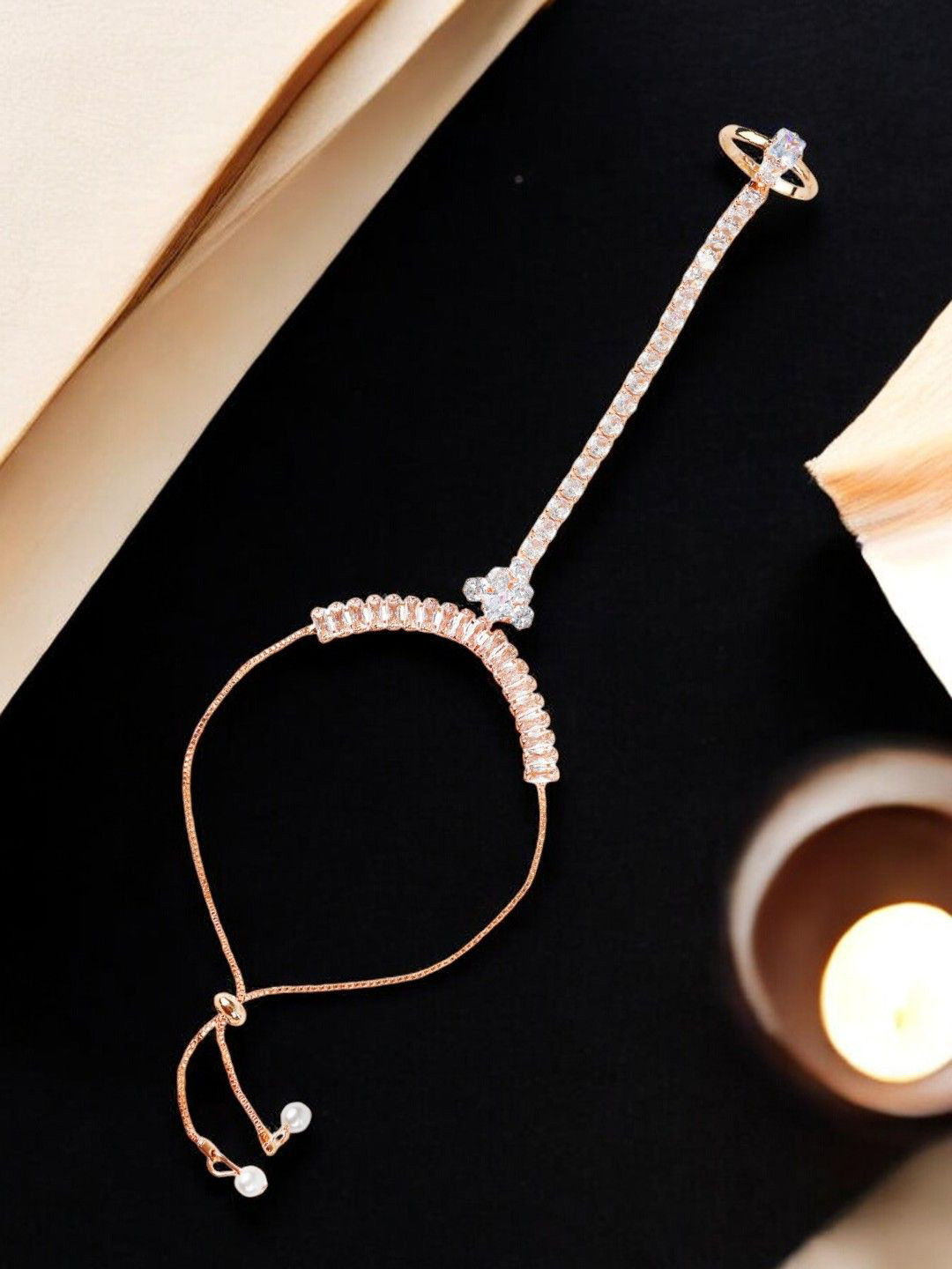 

9blings Gold-Plated Cubic Zirconia Studded Ring Bracelet