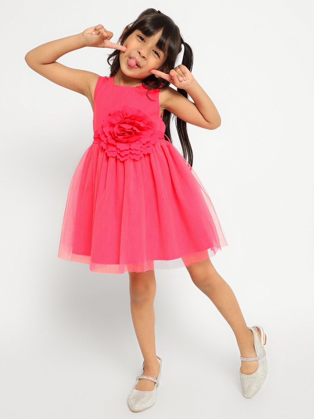 

Somersault Girls Cotton Round Neck Sleeveless Empire Dress, Pink