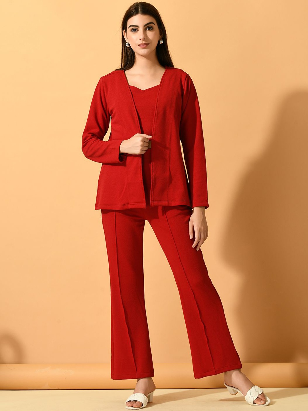 

Roadster Red V-Neck Long Sleeves Coat With Trouser
