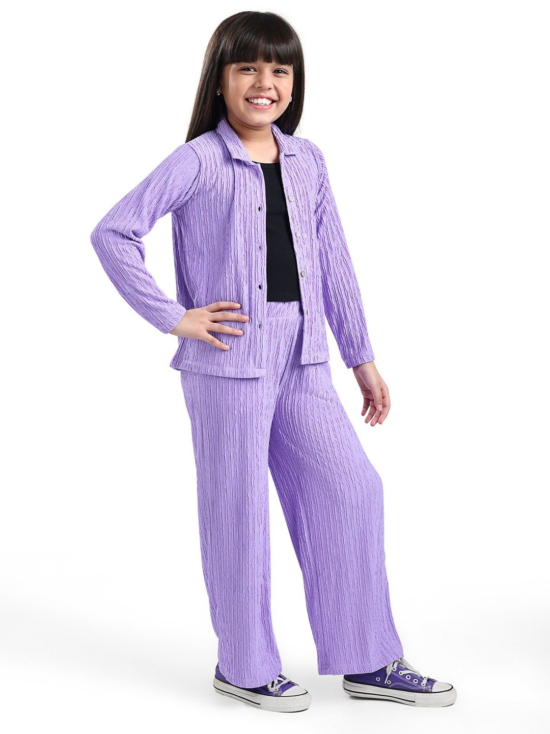 

ARIAS By LARA DUTTA Girls Self Design Shirt with Trouser and Tank Top, Purple