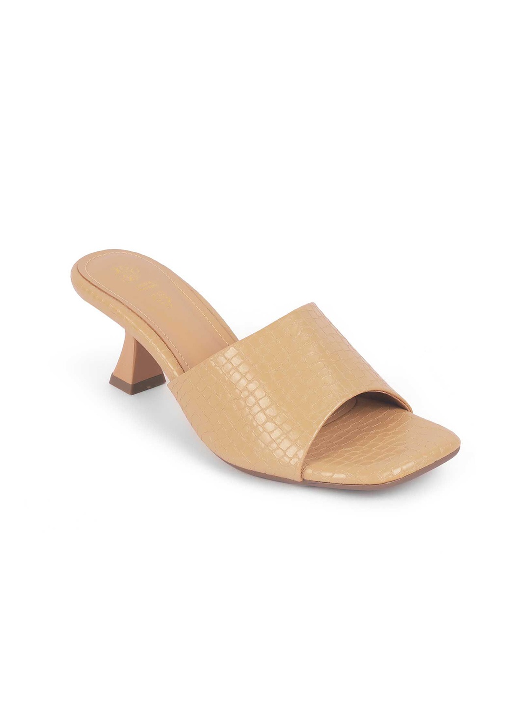 

Tresmode Women Textured Leather Slim Heel Sandals, Beige