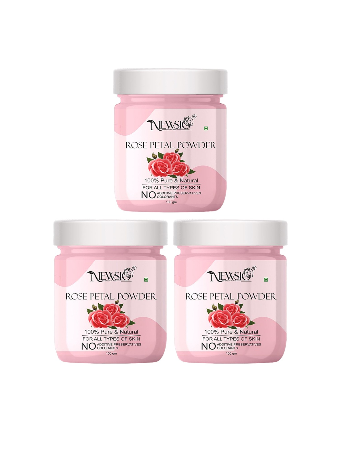 

Newsio Set Of 3 Pure & Natural Rose Petals Powder For Skin - 100g Each, Pink