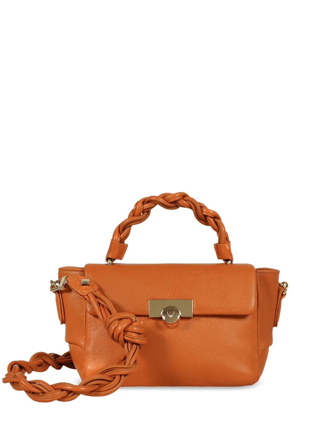 

Hidesign Leather Bucket Handheld Bag with Applique, Orange