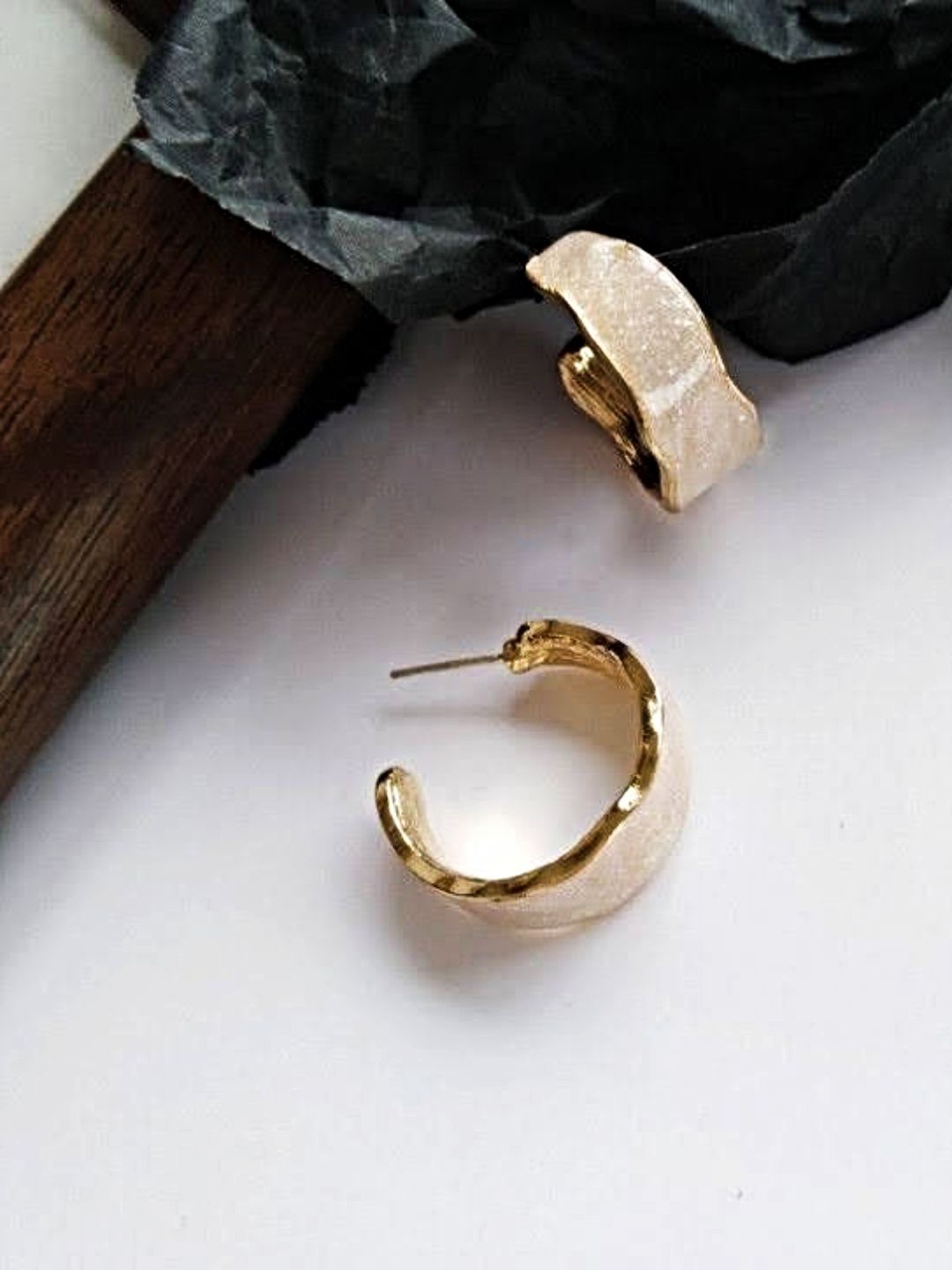 

Proplady Gold-Plated German Silver Quirky Mother of Pearl Half Hoop Earrings