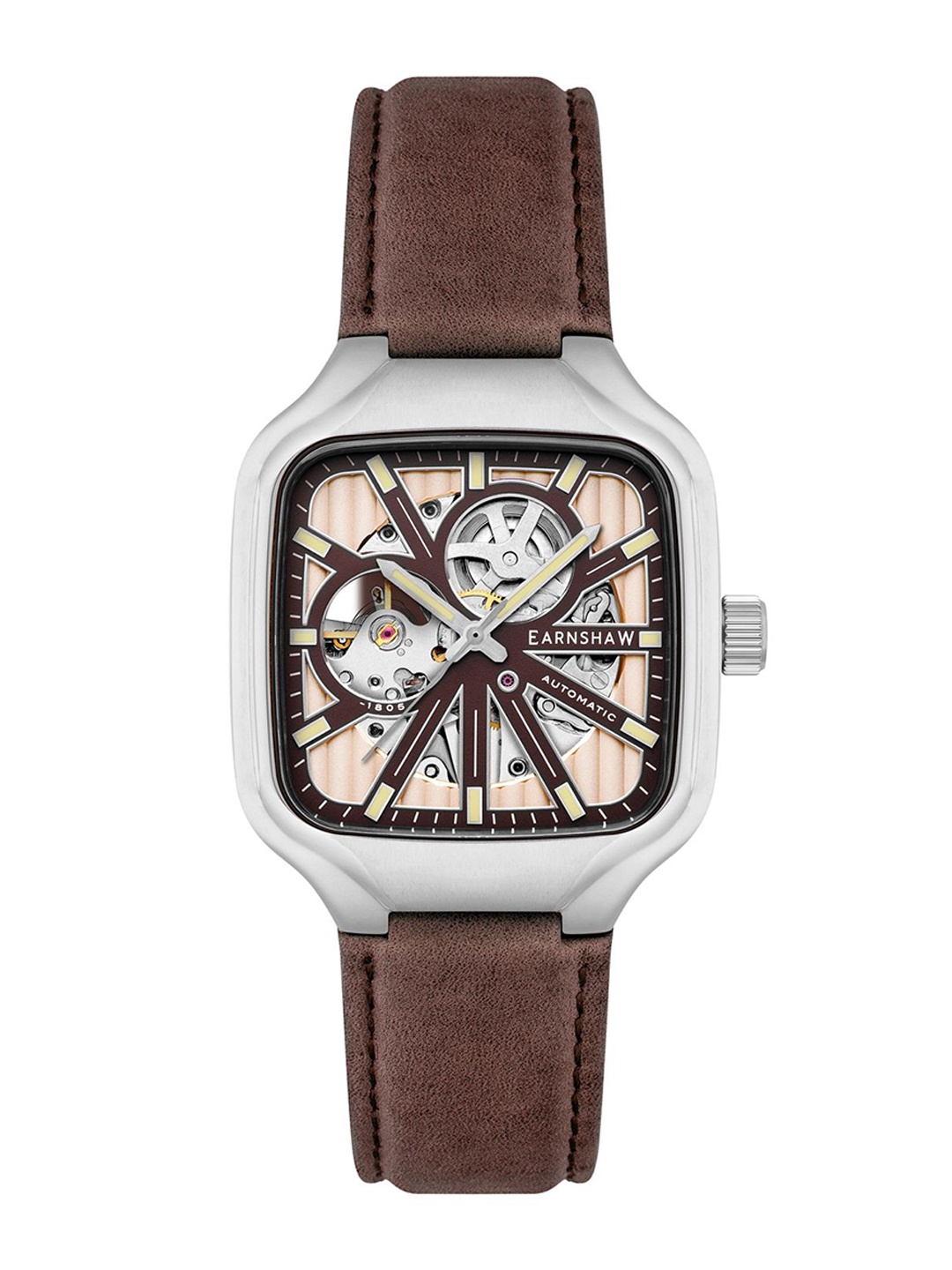 

EARNSHAW Men Brass Skeleton Dial & Leather Straps Analogue Automatic Watch ES-8294-05, Brown