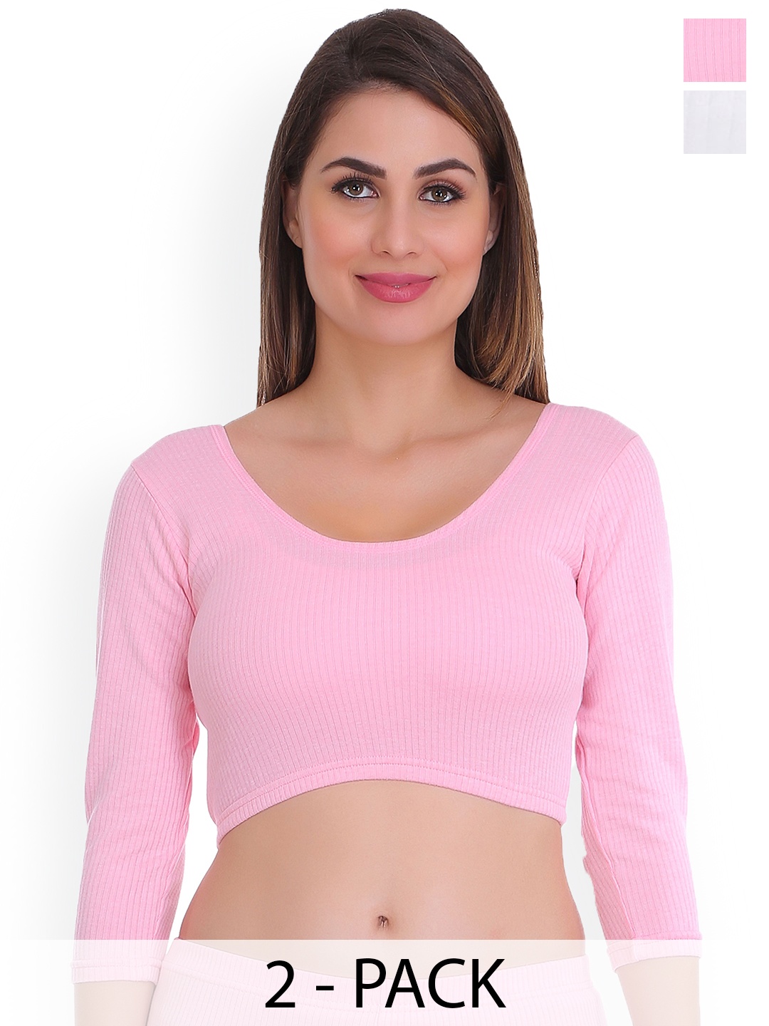 

SELFCARE Women Pack Of 2 Cotton Crop Thermal Tops, White