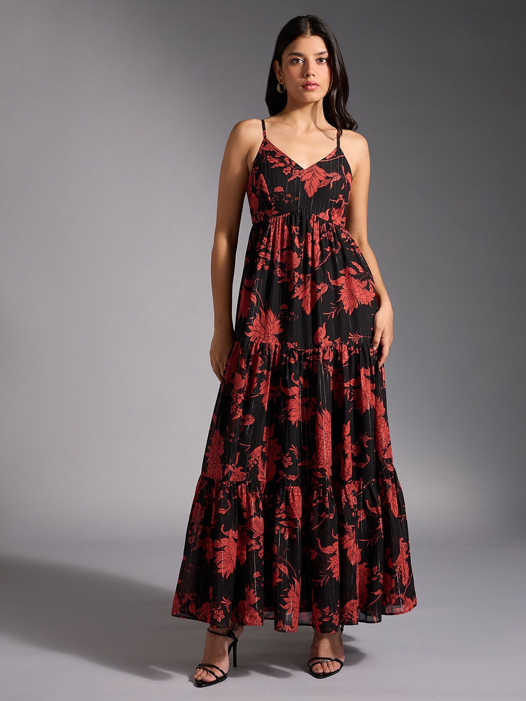 

20Dresses Women Floral Printed Fit & Flare Maxi Dress, Black