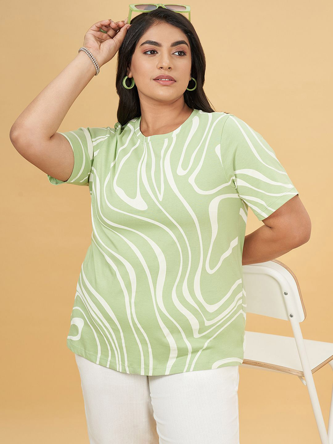 

Honey Curvytude by Pantaloons Women Printed Cotton Top, Green