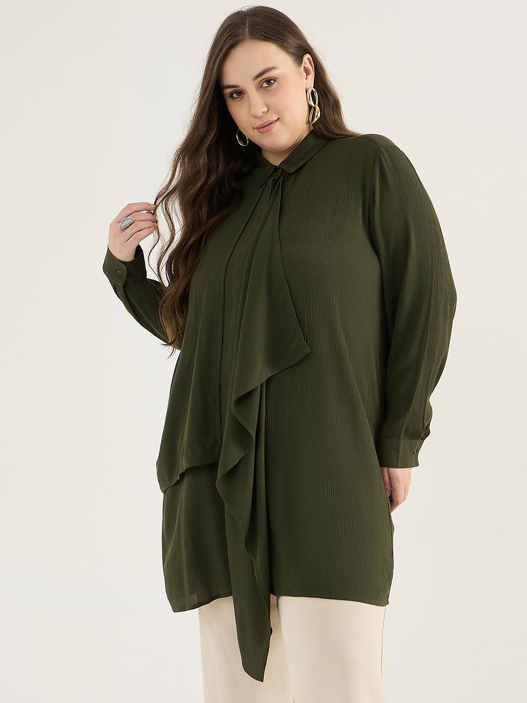 

FEMMELLA Women Shirt Collar Tunic, Olive