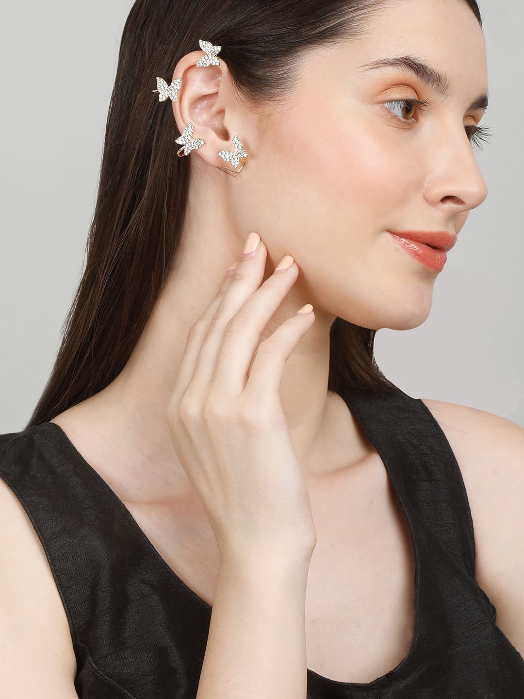 

YouBella Gold-Plated Contemporary Stone Studded Ear Cuff Earrings