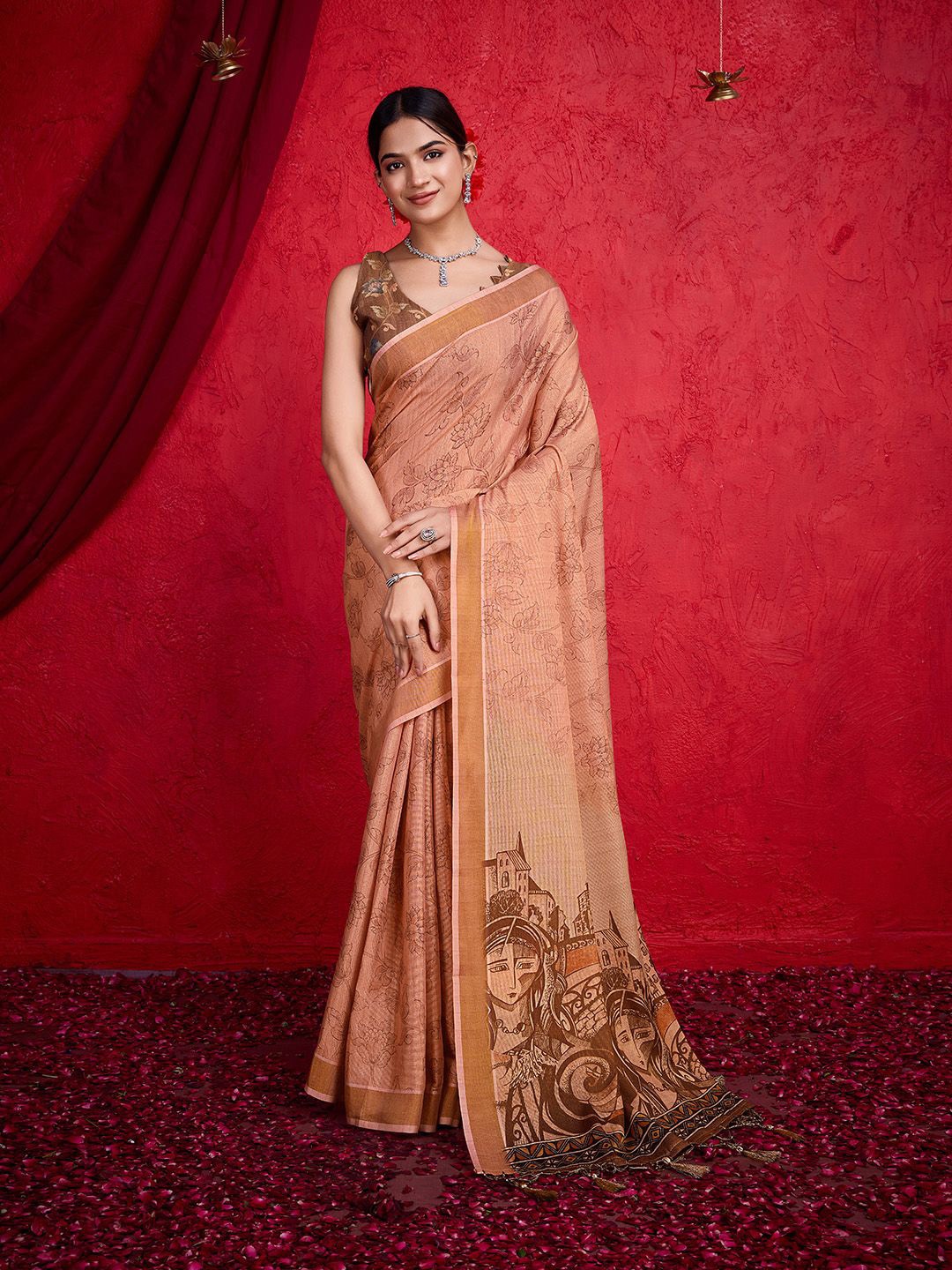

Ishin Women Woven Design Saree With Blouse Piece, Peach