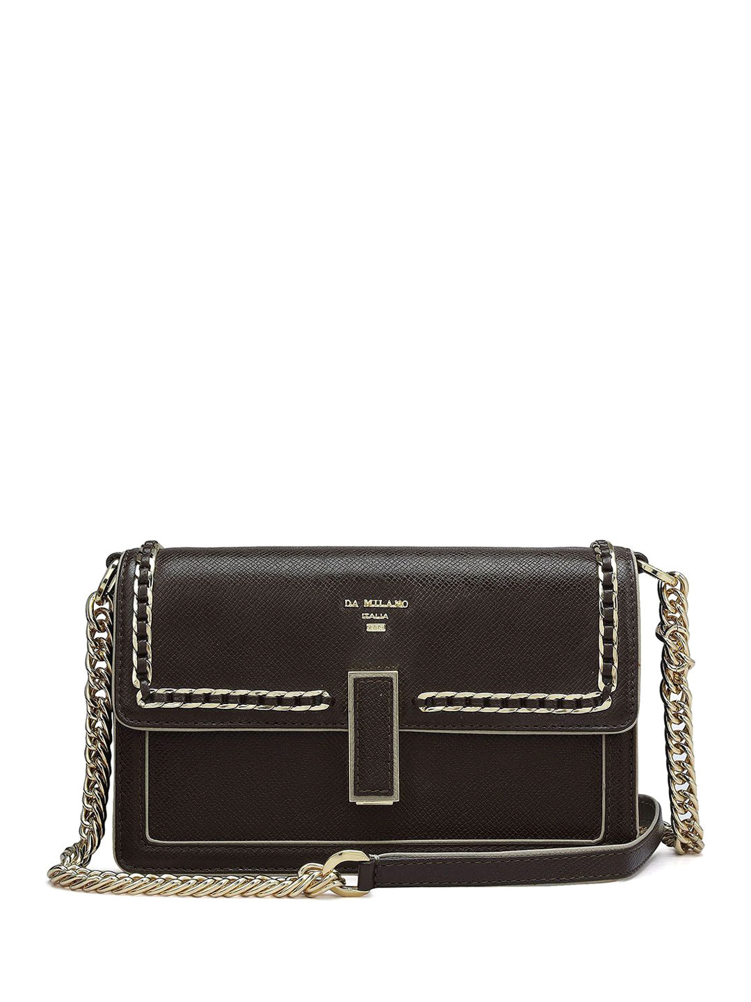 

Da Milano Women Textured Structured Leather Shoulder Bag, Brown