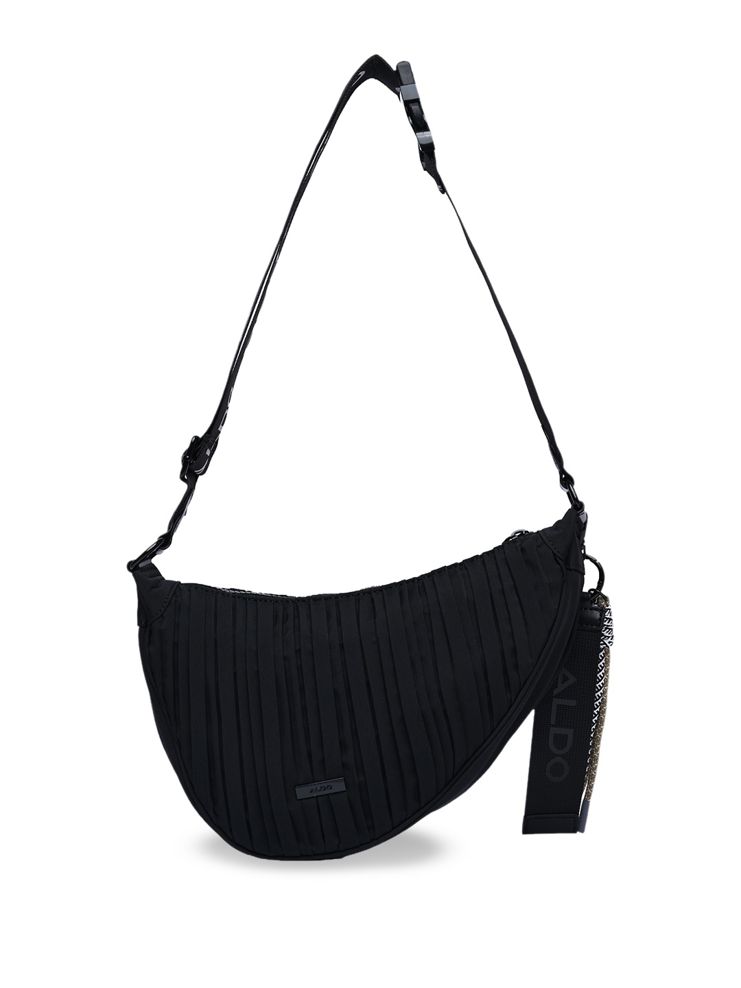 

ALDO Women Textured Solid Half Moon Sling Bags, Black