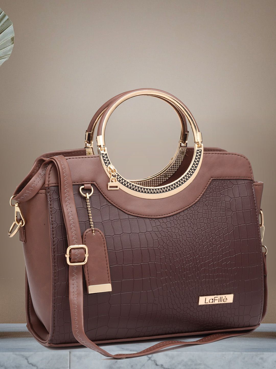 

LaFille Women Textured Structured Handheld Bag, Brown