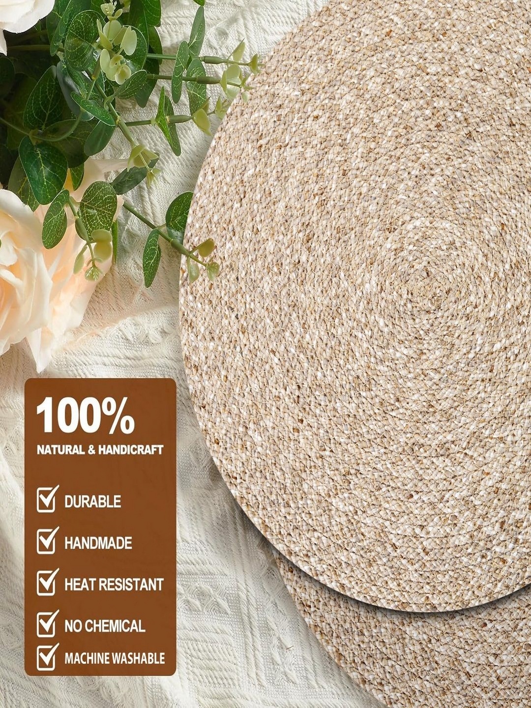 

LADLI JEE 2-Pcs Beige Textured Round Table Placemats