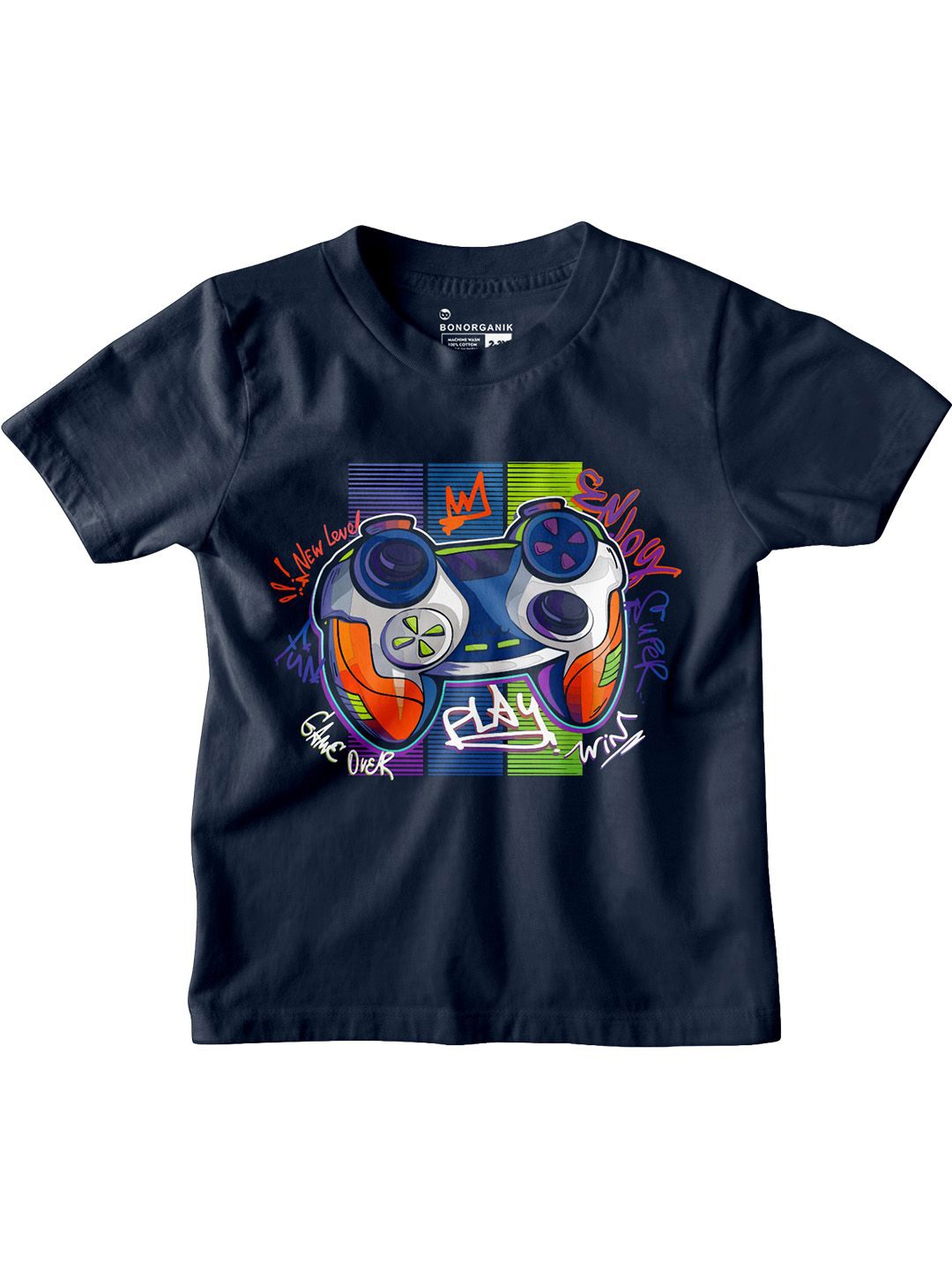 

BonOrganik Boys Graphic Printed Round Neck Cotton T-shirt, Navy blue