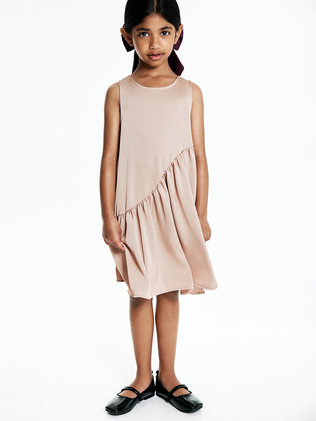 

H&M Girls Gathered Sleeveless Dress, Beige