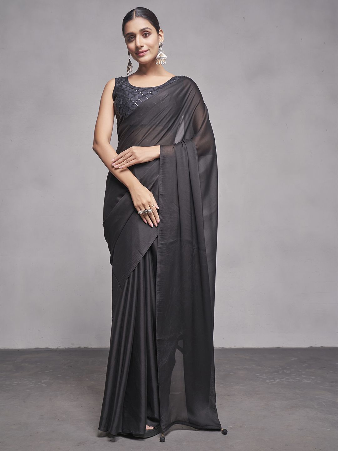 

Mitera Pure Chiffon Ready to Wear Saree, Black