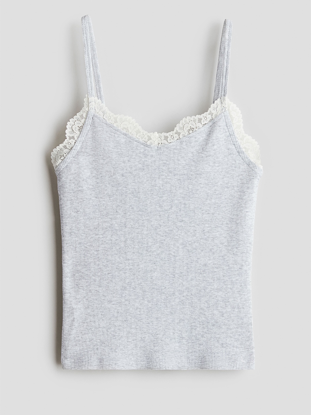 

H&M Girls Lace-Trimmed Strappy Top, Grey