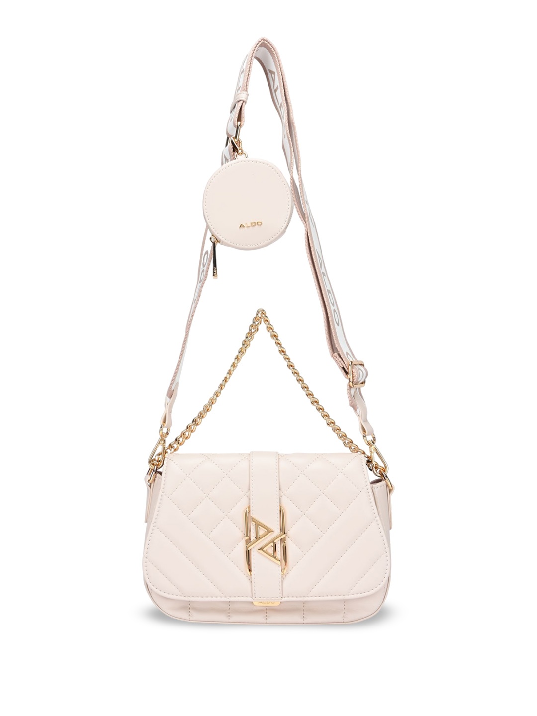 

ALDO Women Textured Solid Structured Sling Bag With Pouch, Cream