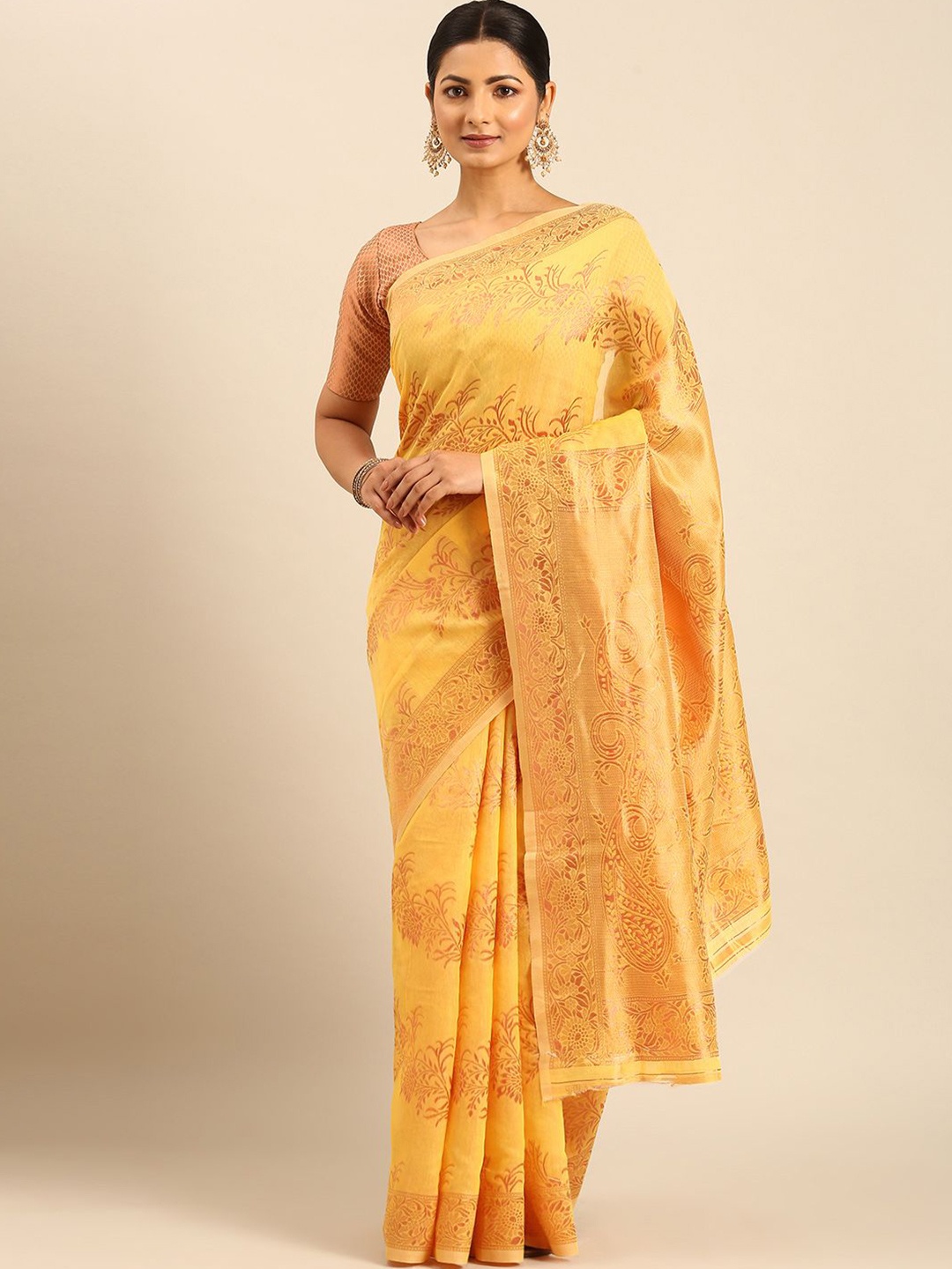 

Mitera Woven Design Zari Saree, Yellow