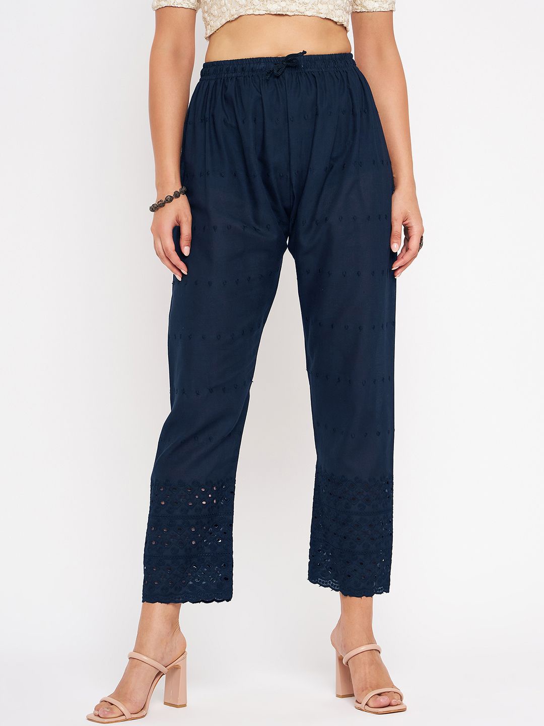 

TULIP 21 Women Hem Design Cotton Palazzos, Navy blue