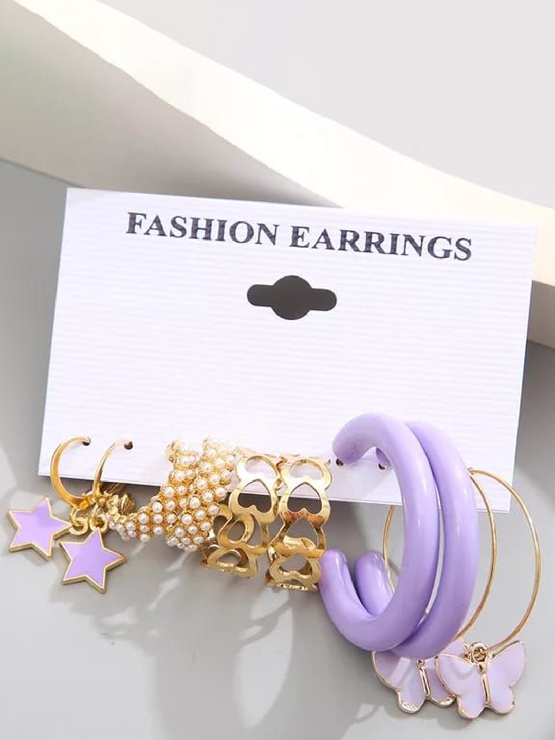 

YU FASHIONS Set Of 5 Gold-Plated Contemporary Rhinestone Studded Drop Earrings, Lavender