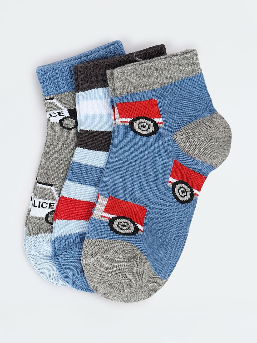 

max Boys Pack Of 3 Patterned Ankle-Length Cotton Socks, Blue
