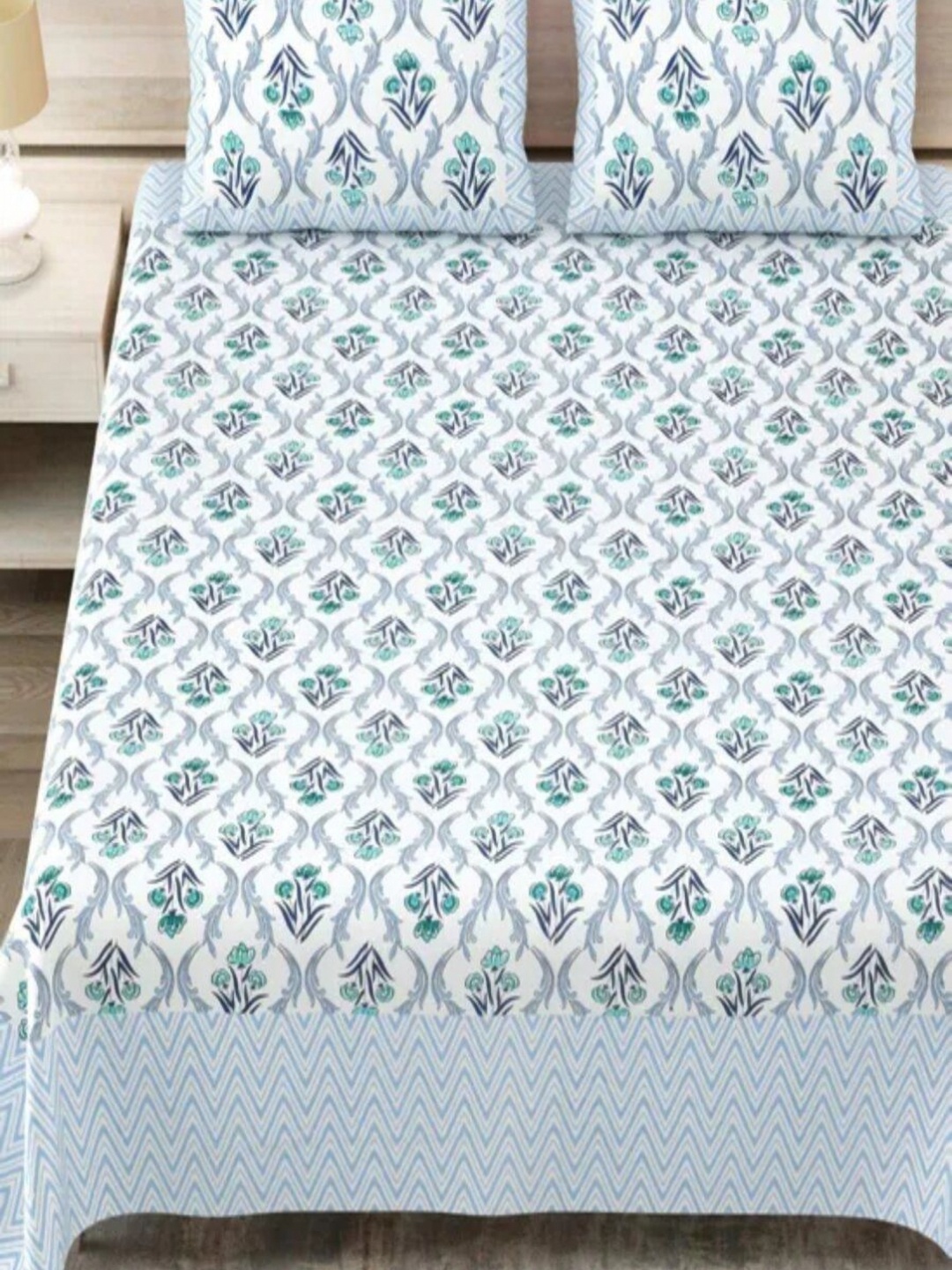 

Bedbathandbliss White Floral 300 TC King Bedsheet with 2 Pillow Covers