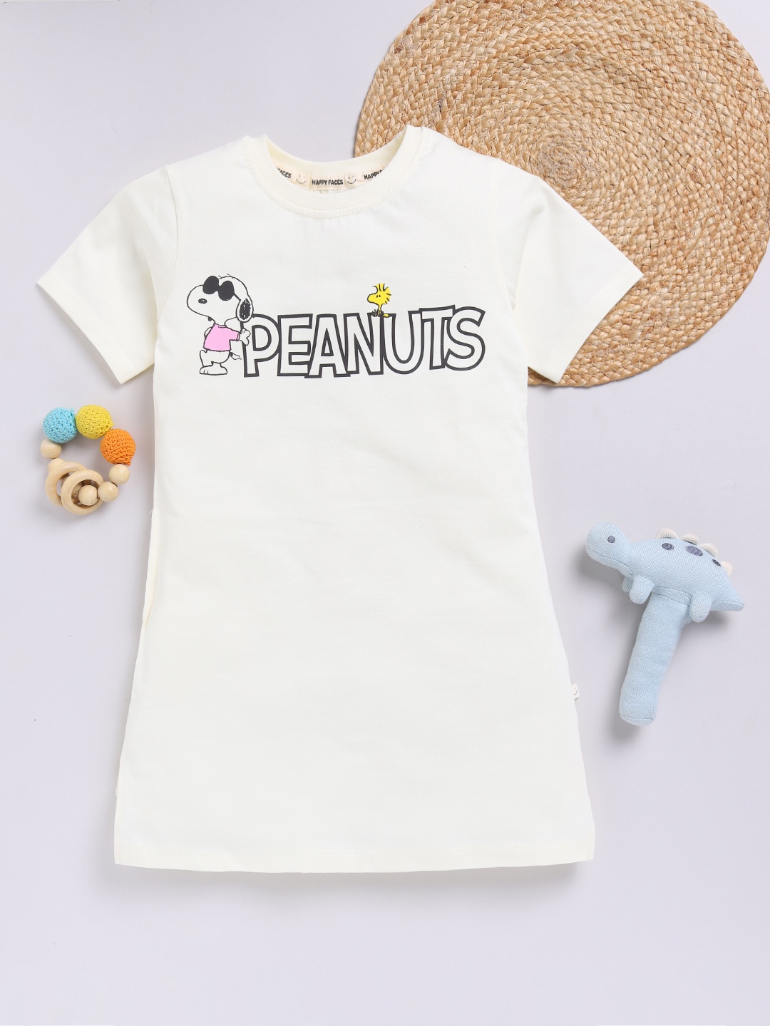 

Happy Faces Kids Girls Printed Pure Cotton Longline T-Shirt, Cream