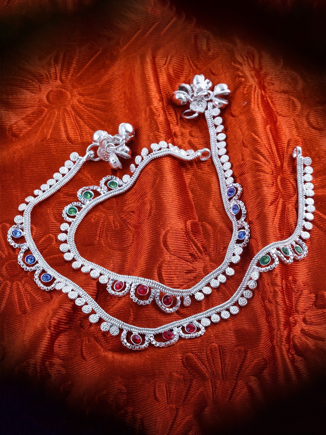 

Lila Set of 2 Silver-Plated Stone Studded & Beaded Anklets