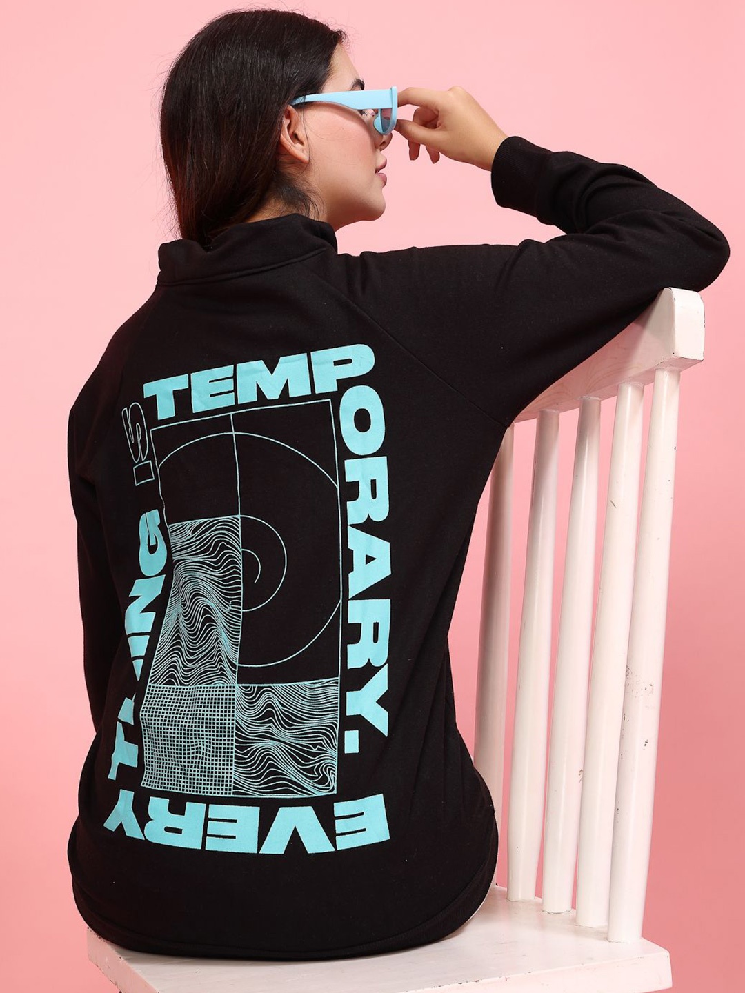 

Rigo Women Printed High Neck Pullover Sweatshirt, Black