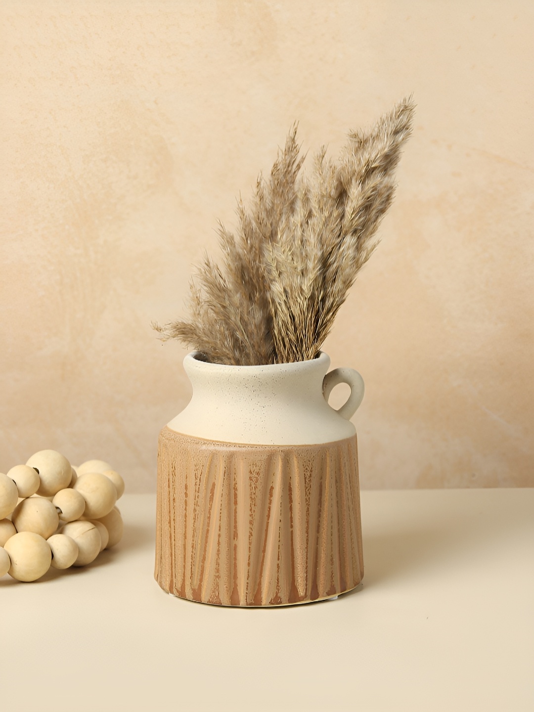 

HABERE INDIA Brown & White Textured Ceramic Flower Vase