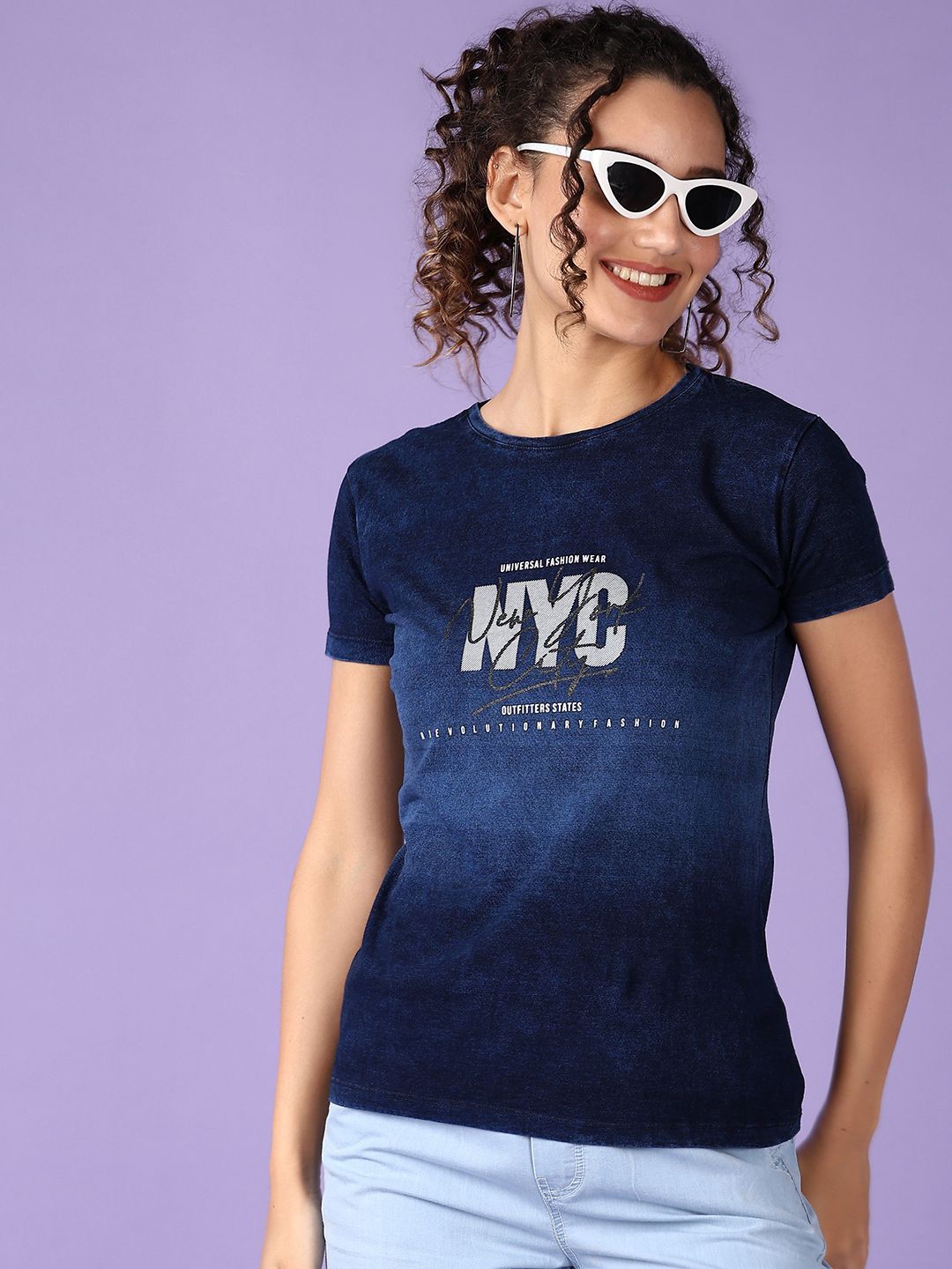 

V-Mart Women Printed Cotton Top, Blue