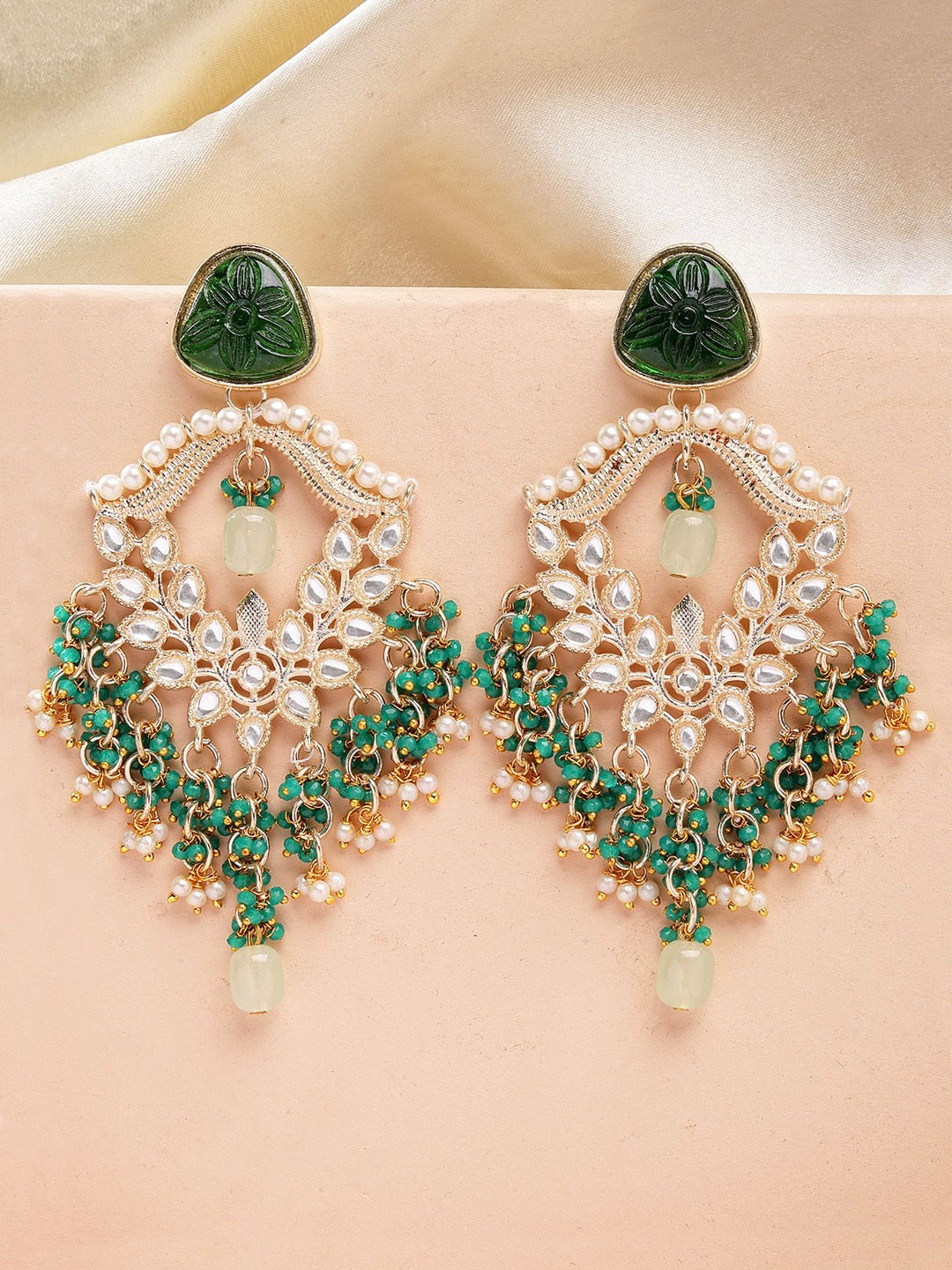 

KARATCART Gold-Plated Kundan Studded Contemporary Drop Earrings, Green